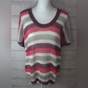 Tommy Bahama Open-knit Short-sleeve Crew Neck Mesh Oversized Sweater Size Medium